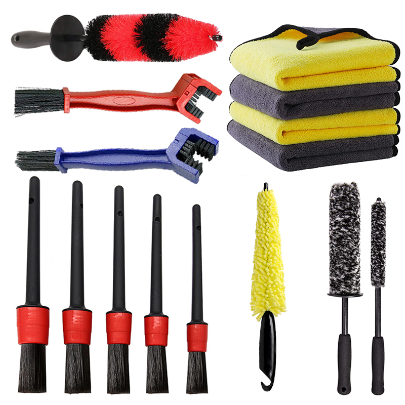 Interior Detailing Kit - Universal ชุดแปรงล้างล้อรถยางรถขอบเครื่องมือทําความสะอาดแปรงล้างล้อรถจักรยานยนต์ Auto Detailing อุปกรณ์ซักผ้า