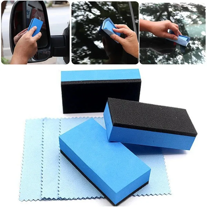 Car Wax Ceramic Coating - ฟองน้ำเคลือบเซรามิกสำหรับรถยนต์ KKJOY - ฟองน้ำแว็กซ์สีน้ำเงินรูปทรงสี่เหลี่ยมและผ้า, แปรงเคลือบนาโนสำหรับทำความสะอาดและเคลือบแว็กซ์รถยนต์