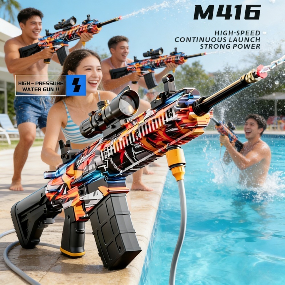 Car Shampoo Ph - ปืนฉีดน้ำไฟฟ้าแรงดันสูง M416 แบตเตอรี่แบบโมดูลาร์ชาร์จได้ ของเล่นน้ำสำหรับเล่นกลางแจ้งในฤดูร้อน สำหรับการต่อสู้ทางน้ำและล้างรถ