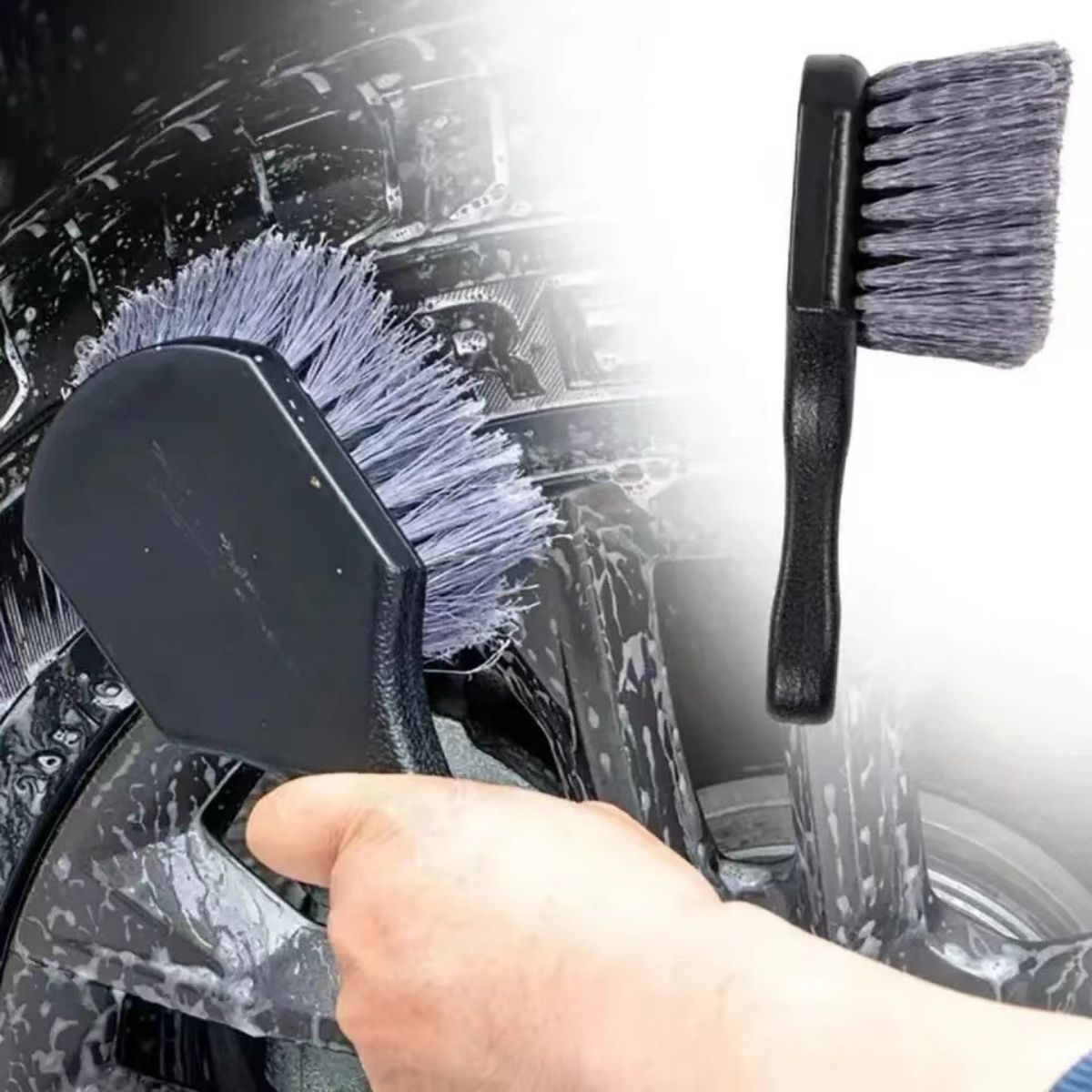 Car Cleaning Brush - แปรงทำความสะอาดล้อรถแปรงทำความสะอาดล้อด้ามสั้นแปรงล้างขอบยางด้ามจับสั้นชุดอุปกรณ์บำรุงรักษารถยนต์